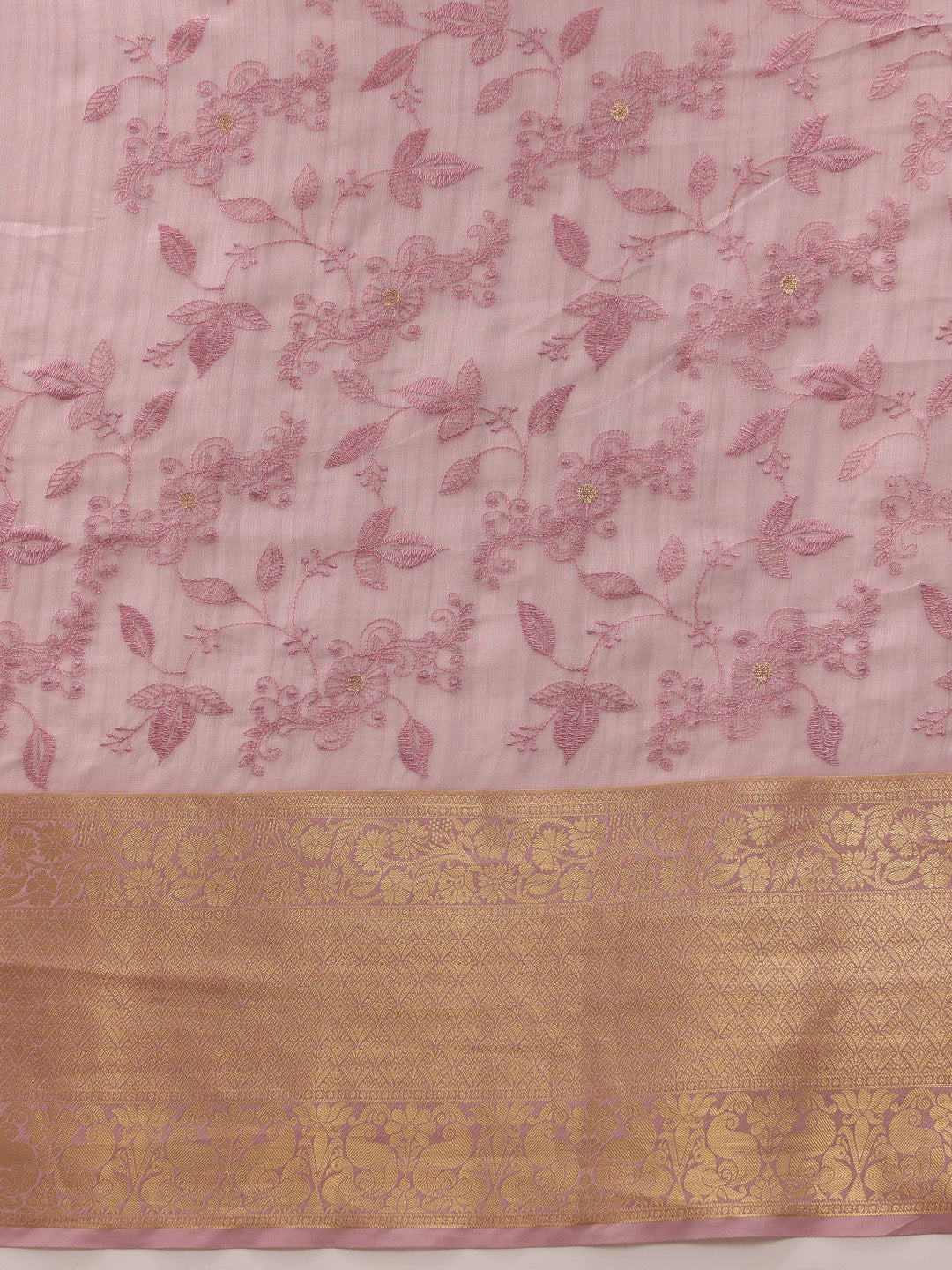 Pink Kota Doria Floral Embroidered Saree with Unstitched Blouse