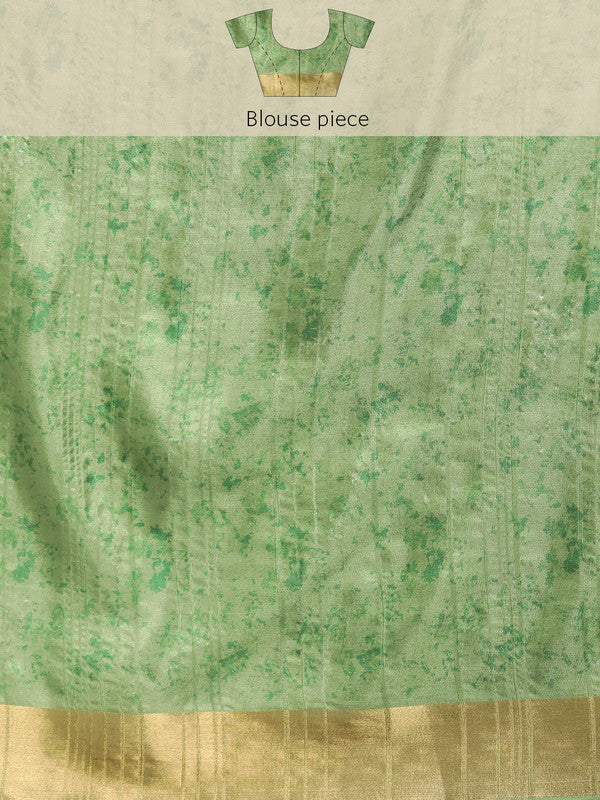 Green Silk Blend Floral Digital Print Saree with Blouse Piece