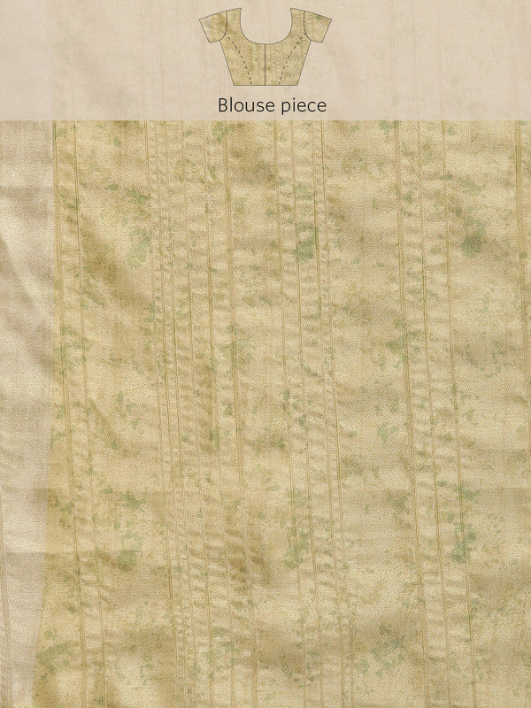 Olive Floral Digital Print Silk Blend Saree with Unstitched Blouse