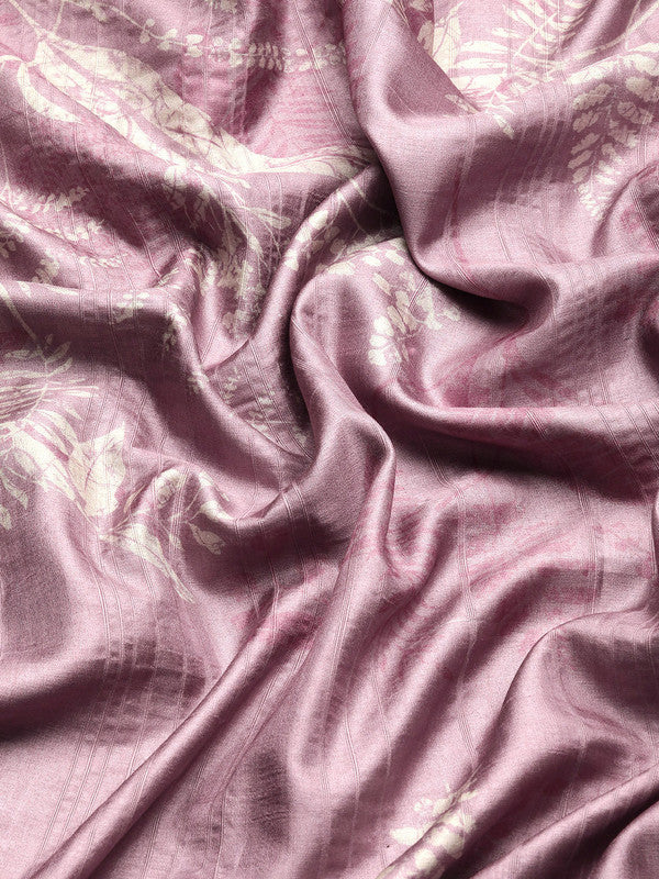 Purple Silk Blend Floral Digital Print Saree with Blouse Piece