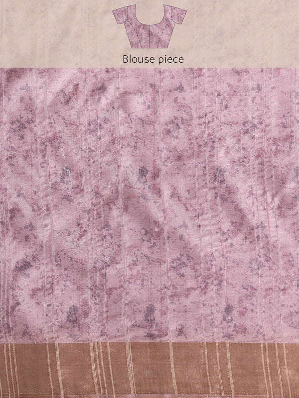 Purple Silk Blend Floral Digital Print Saree with Blouse Piece