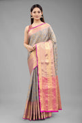 Grey Banarasi Art Silk Saree with intricate floral woven design