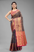 Navy Blue Banarasi Art Silk Saree with elegant floral weaving