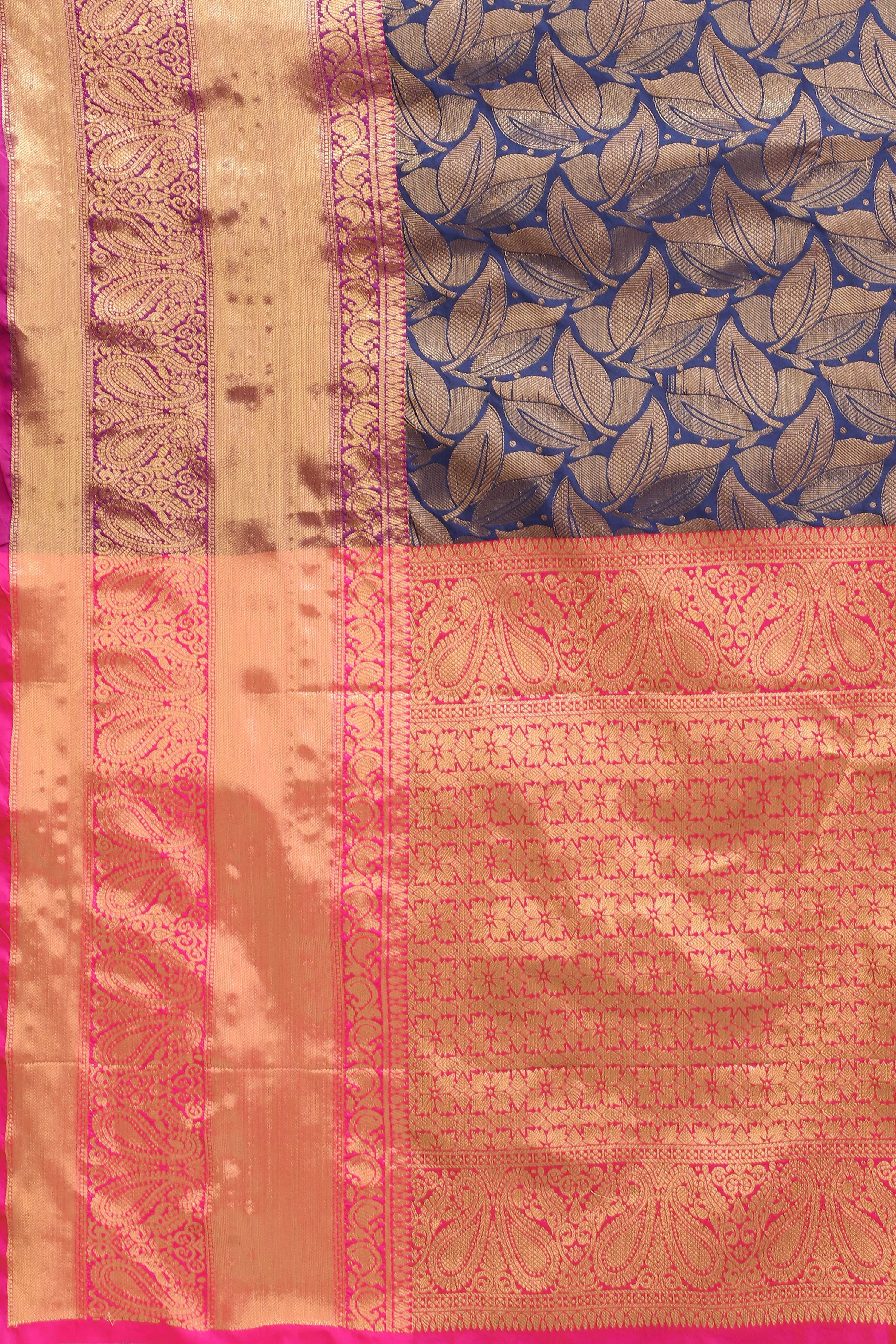 Navy Blue Banarasi Art Silk Floral Woven Design Saree