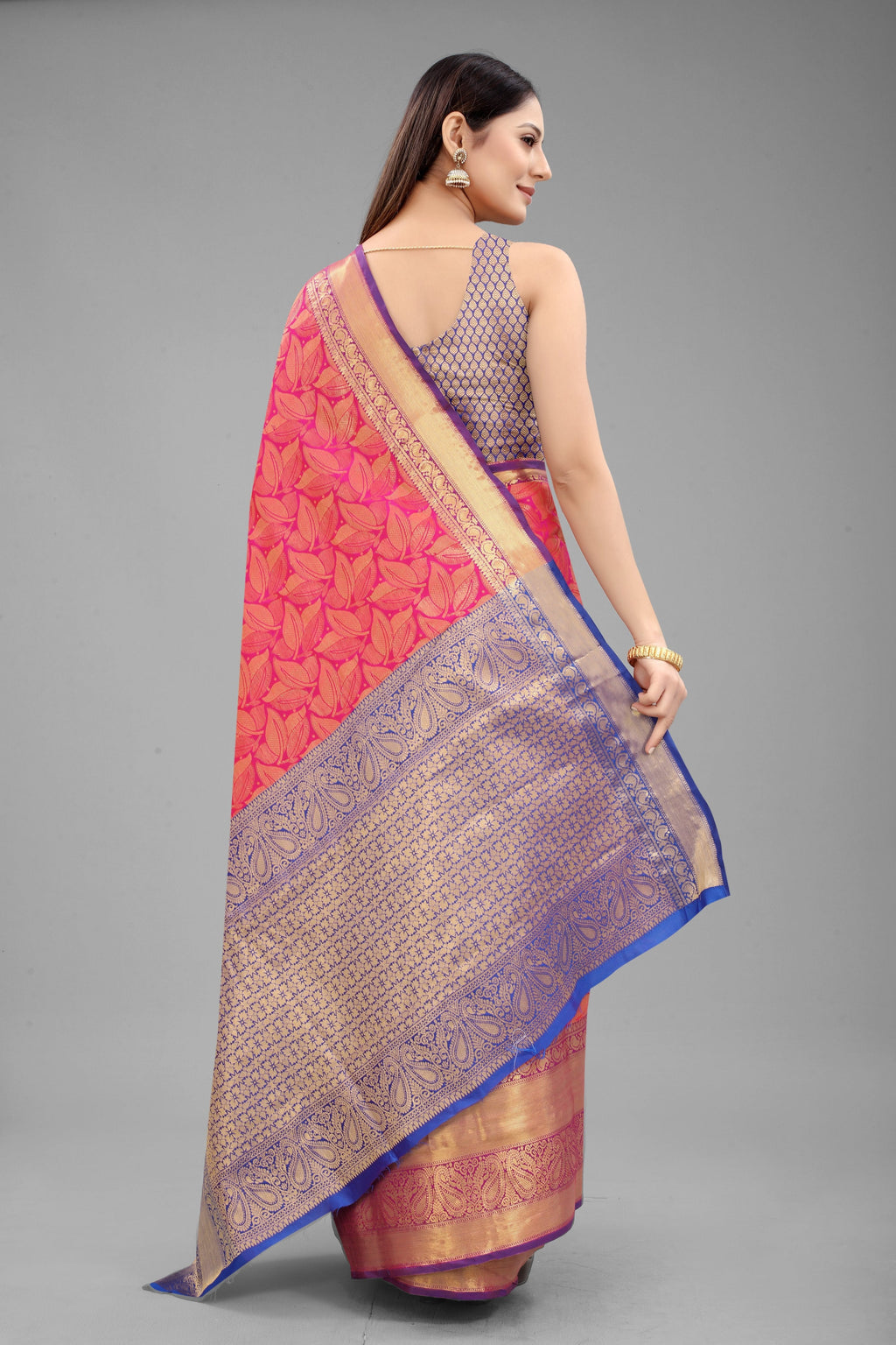 Pink Banarasi Art Silk Saree with Elegant Floral Woven Design