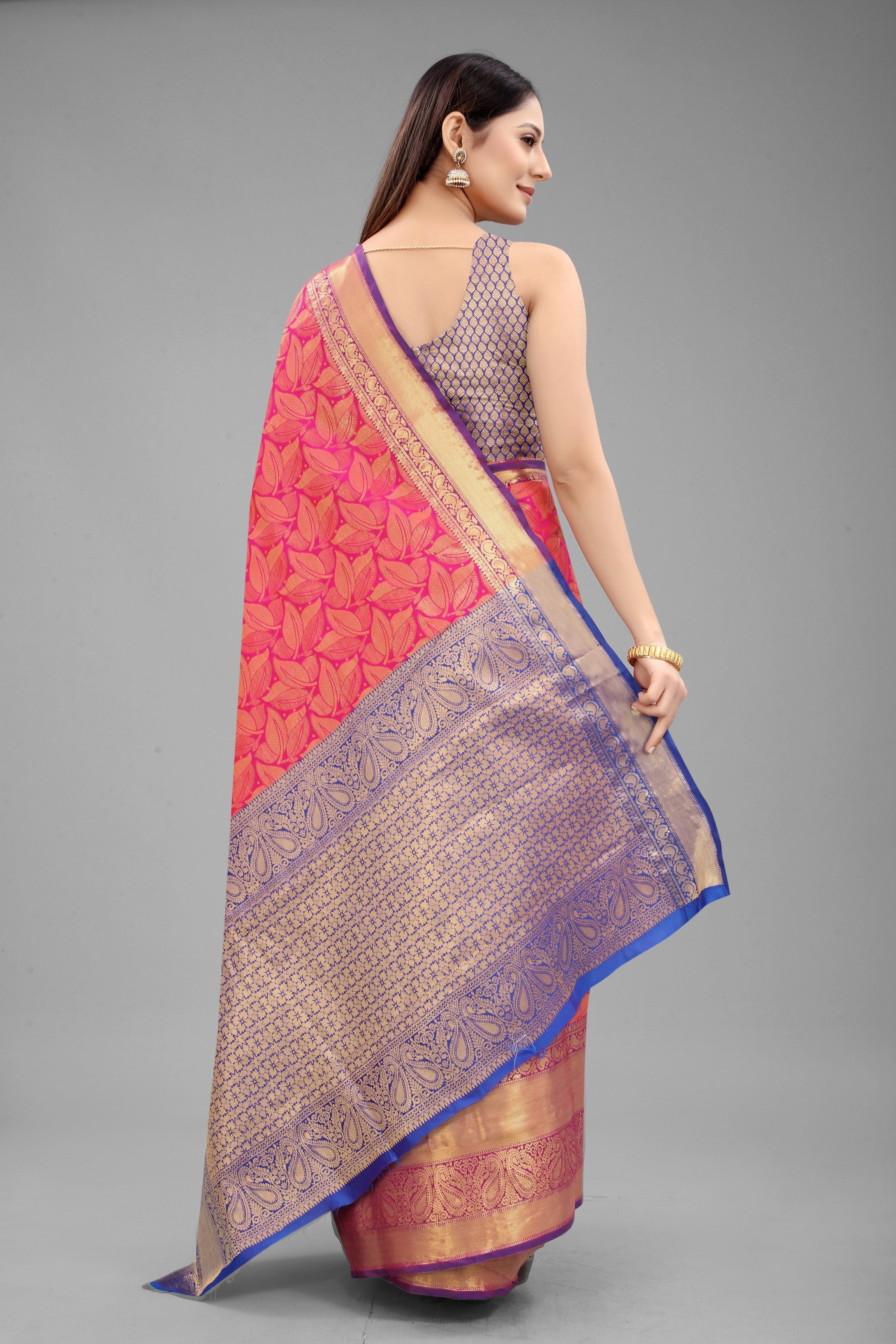Pink Banarasi Art Silk Saree with Elegant Floral Woven Design