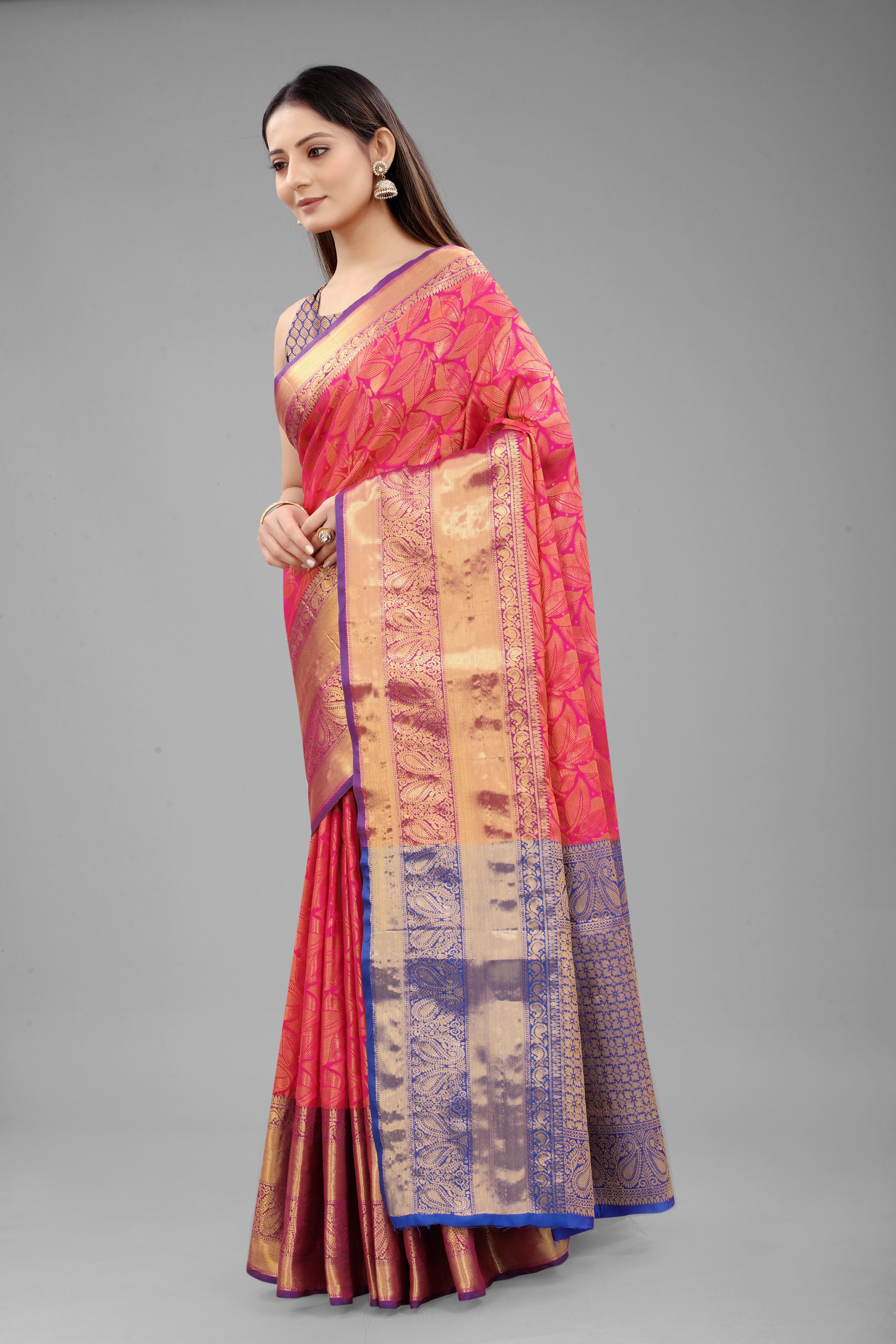 Pink Banarasi Art Silk Saree with Elegant Floral Woven Design