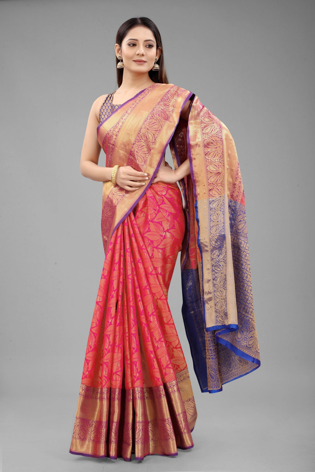 Pink Banarasi Art Silk Saree with Elegant Floral Woven Design