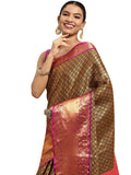 Black pure silk saree with woven Zari polka dot patterns and unstitched blouse fabric