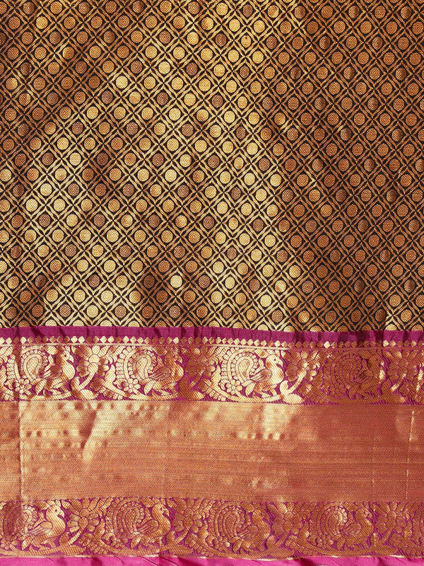 Black Pure Silk Saree with Woven Zari Polka Dots and Blouse Piece