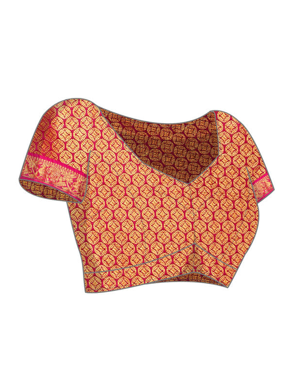 Black Pure Silk Saree with Woven Zari Polka Dots and Blouse Piece