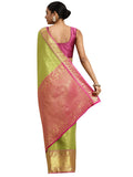 Green Pure Silk Woven Zari Polka Dots Saree with Unstitched Blouse