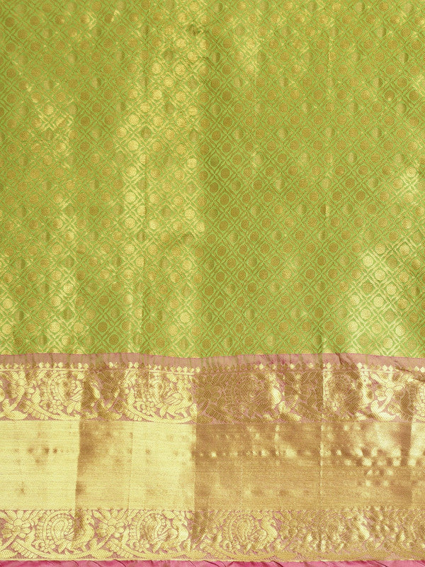 Green Pure Silk Woven Zari Polka Dots Saree with Unstitched Blouse