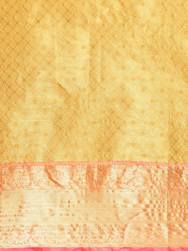 Mustard Pure Silk Polka Dot Saree with Woven Zari Design