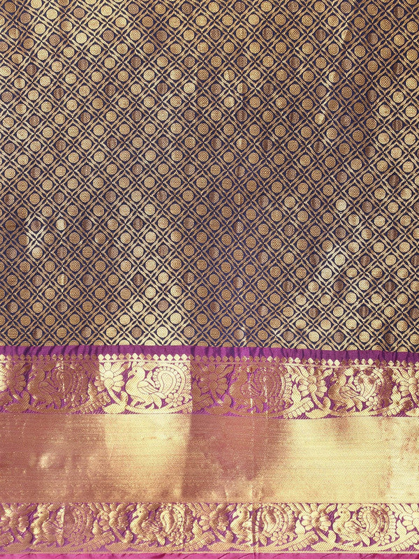 Navy Blue Pure Silk Zari Woven Polka Dot Saree with Blouse