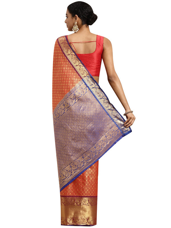 Red Pure Silk Polka Dot Saree with Woven Zari and Blouse Piece