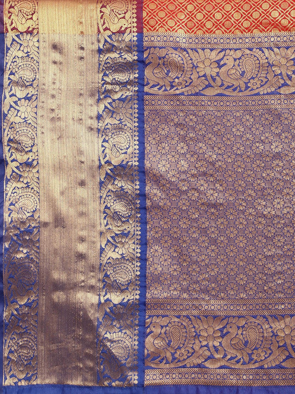 Red Pure Silk Polka Dot Saree with Woven Zari and Blouse Piece