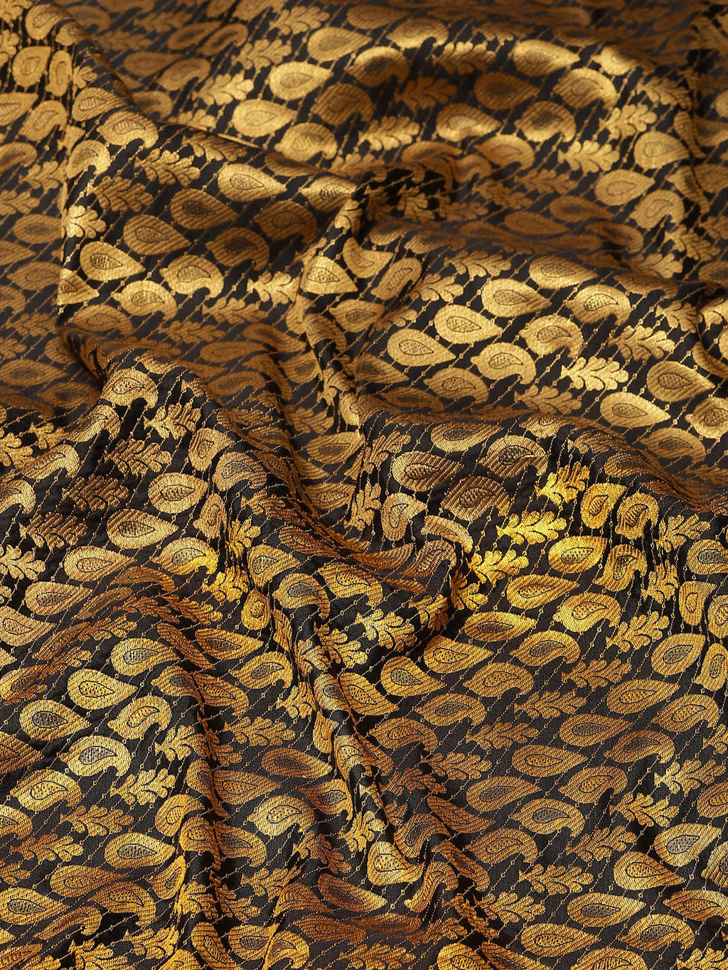 Black Brocade Saree with Paisley Zari Design and Unstitched Blouse