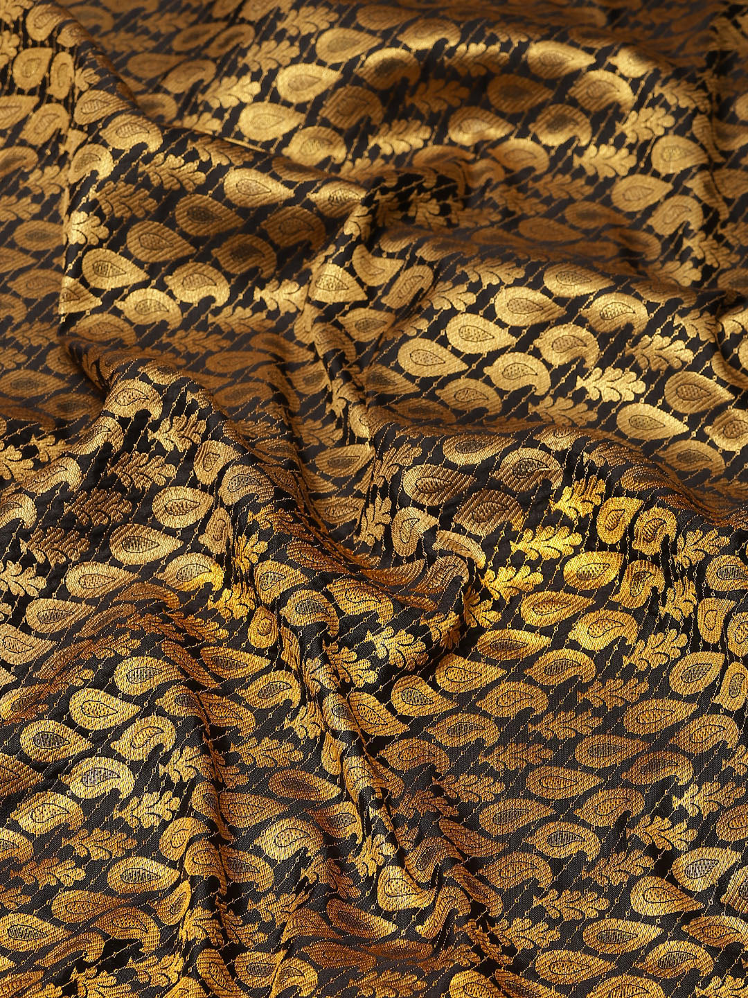 Black Brocade Saree with Paisley Zari Design and Unstitched Blouse