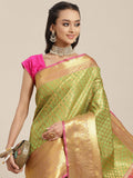 Green brocade saree with traditional zari paisley weaving and unstitched blouse