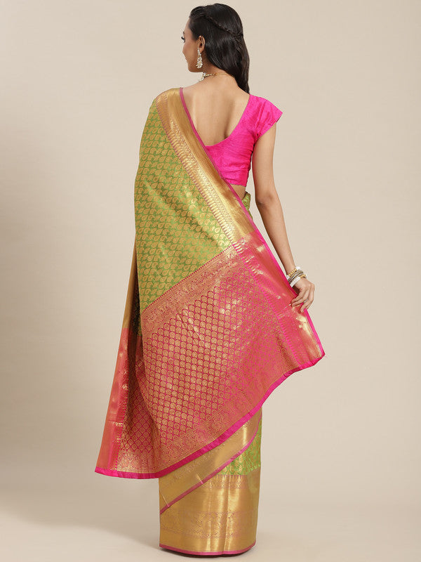 Green Brocade Woven Zari Paisley Saree with Unstitched Blouse