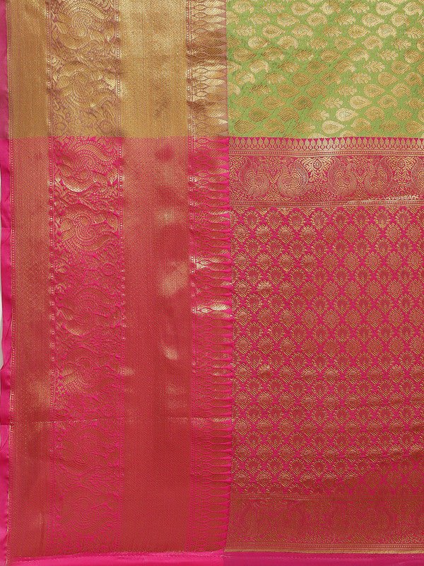 Green Brocade Woven Zari Paisley Saree with Unstitched Blouse