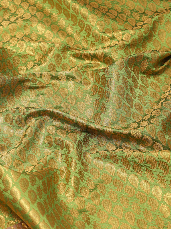 Green Brocade Woven Zari Paisley Saree with Unstitched Blouse