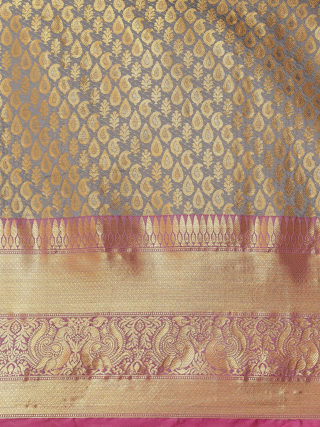 Gray Brocade Woven Zari Design Paisely Saree with Unstitched Blouse - Hiral Fashion
