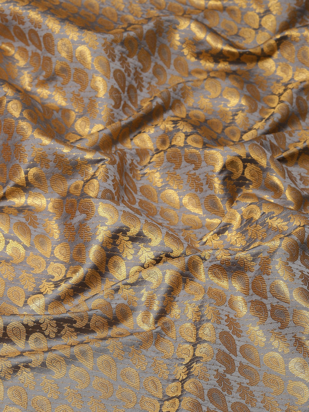 Gray Brocade Woven Zari Design Paisely Saree with Unstitched Blouse - Hiral Fashion