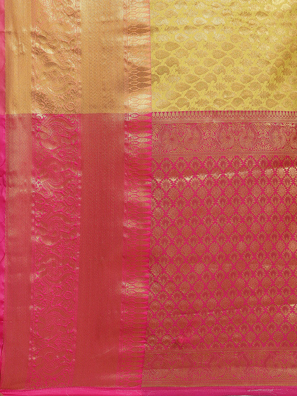 Yellow Brocade Woven Zari Design Paisely Saree with Unstitched Blouse - Hiral Fashion