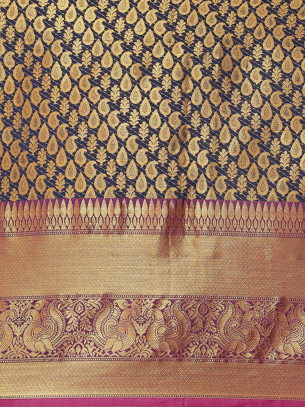 Navy Blue Brocade Saree with Woven Zari Paisley Design