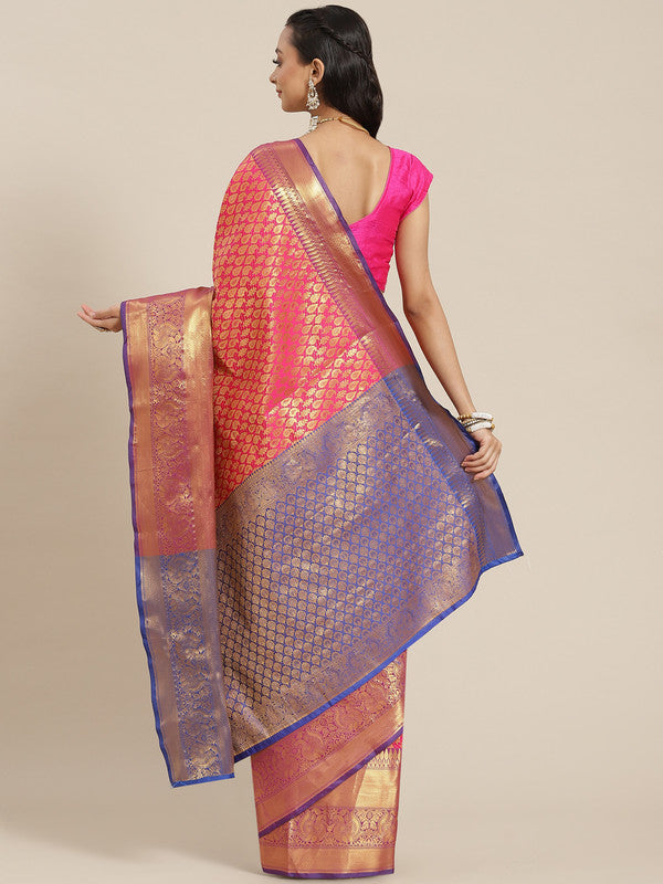 Pink Brocade Woven Saree with Zari Paisley Design & Blouse