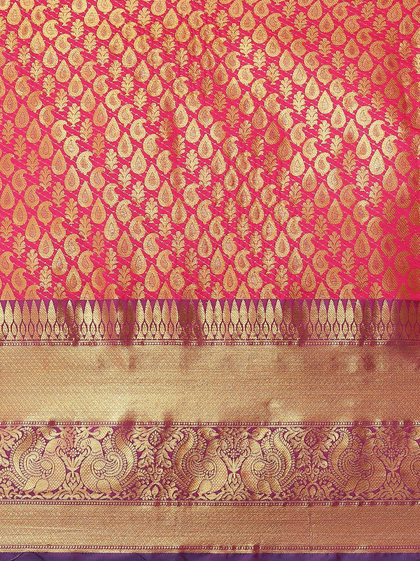 Pink Brocade Woven Saree with Zari Paisley Design & Blouse