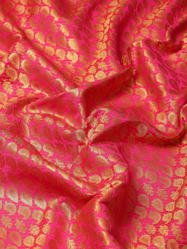 Pink Brocade Woven Saree with Zari Paisley Design & Blouse