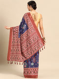 Navy Blue Silk Blend Saree with Digital Patola Print and Blouse