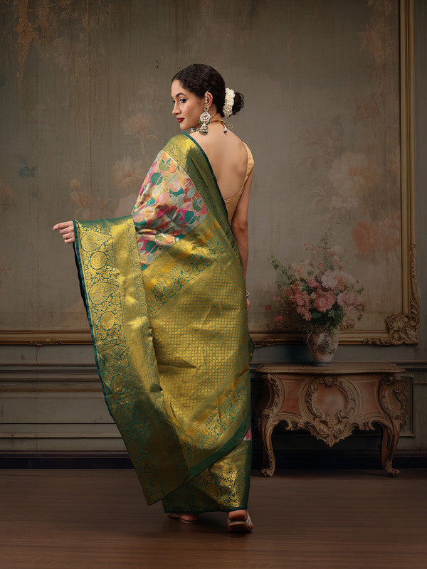 Multicolor Pure Silk Floral Saree with Zari Woven Design
