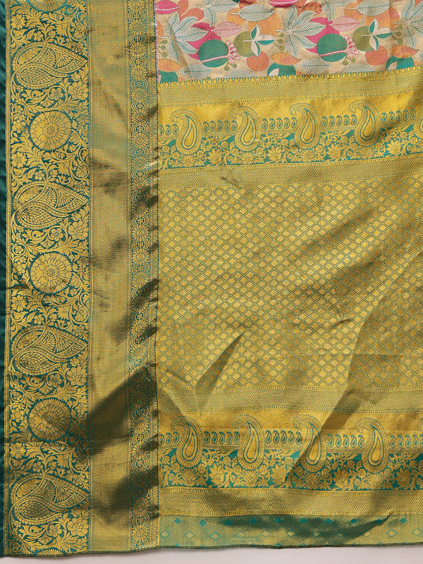 Multicolor Pure Silk Floral Saree with Zari Woven Design