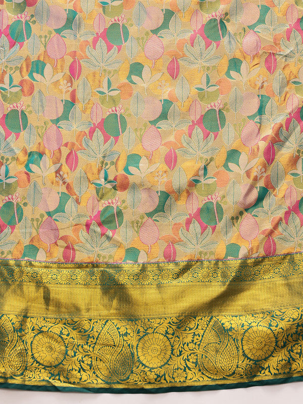 Multicolor Pure Silk Floral Saree with Zari Woven Design