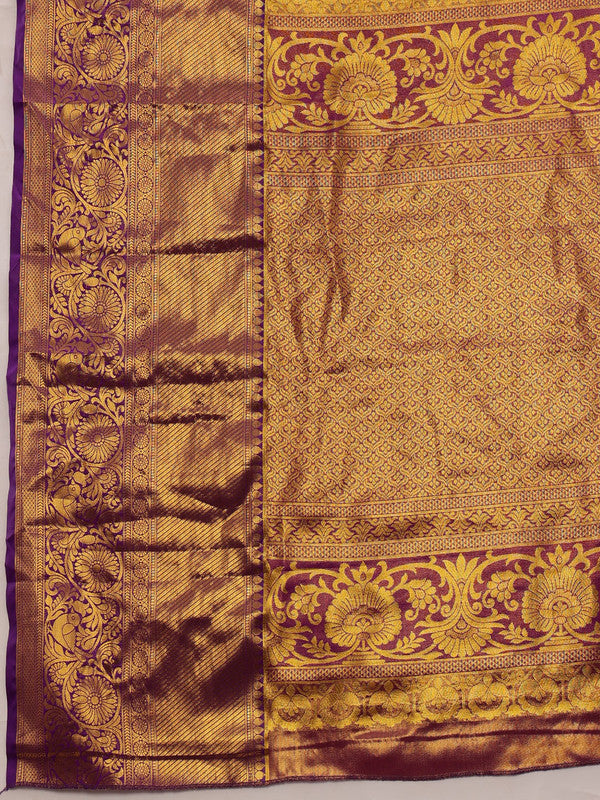 Mustard Pure Silk Woven Zari Design Floral Saree with Blouse