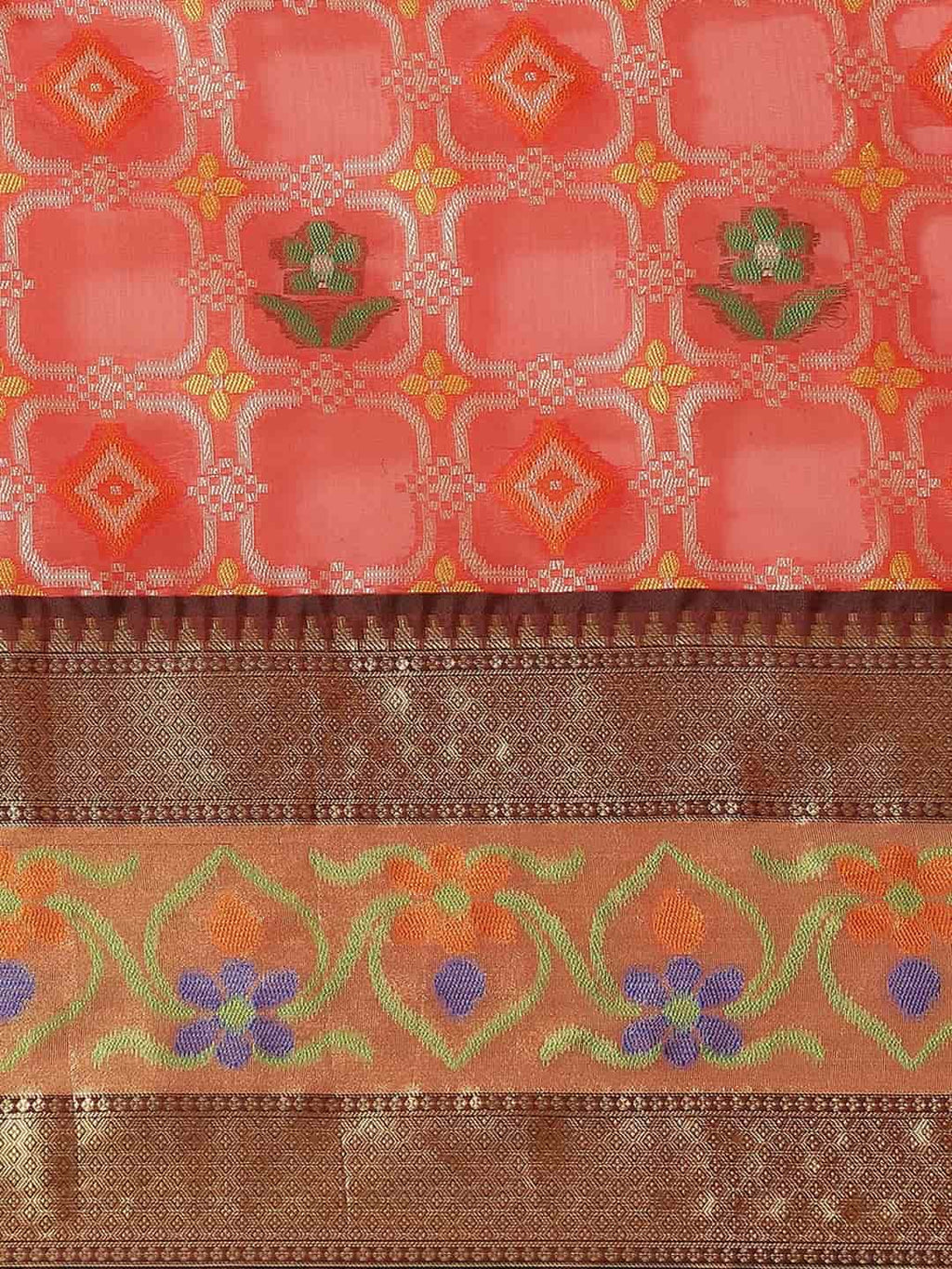 Red Ikat Art Silk Saree with Elegant Floral Woven Design