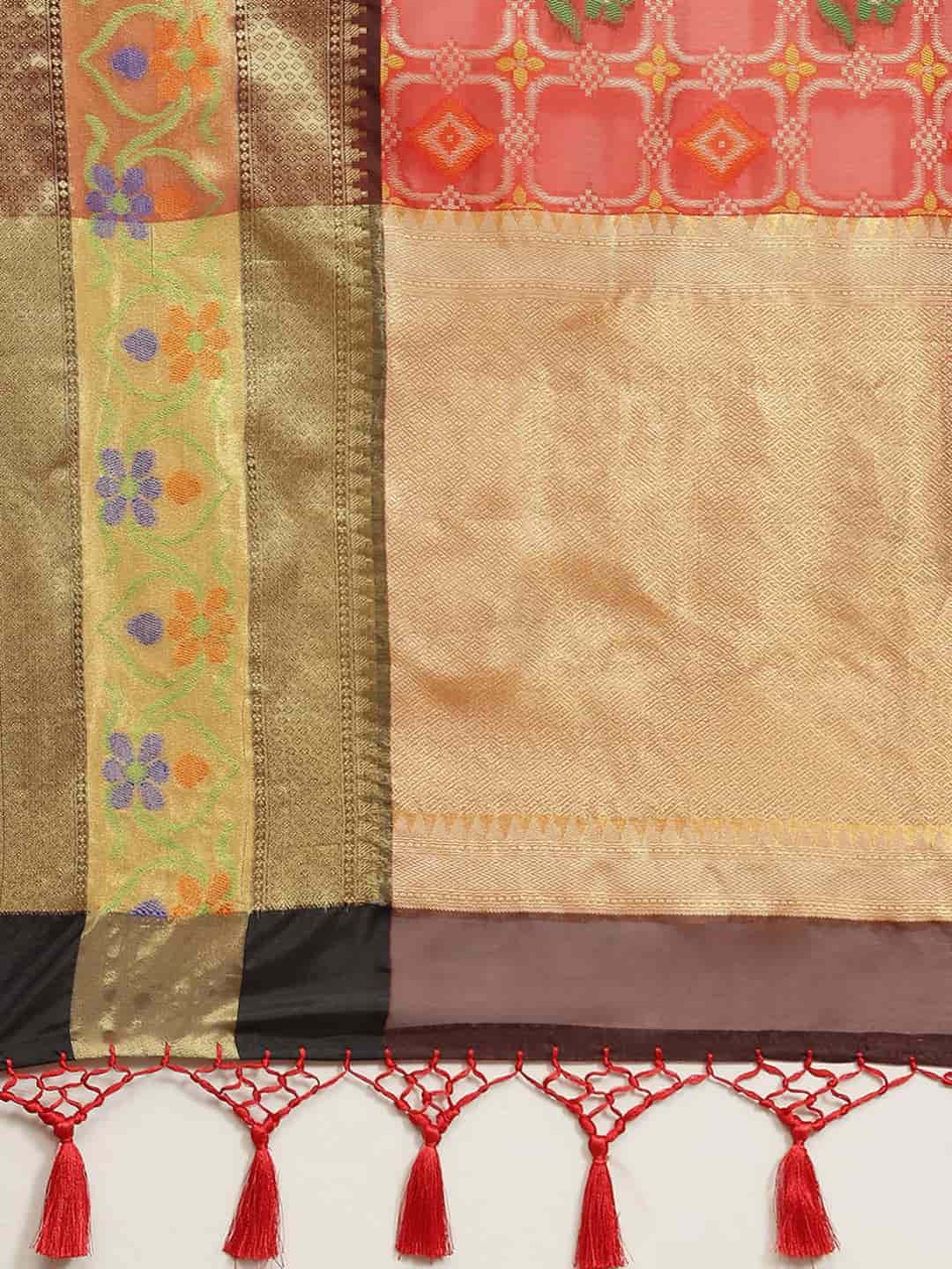 Red Ikat Art Silk Saree with Elegant Floral Woven Design