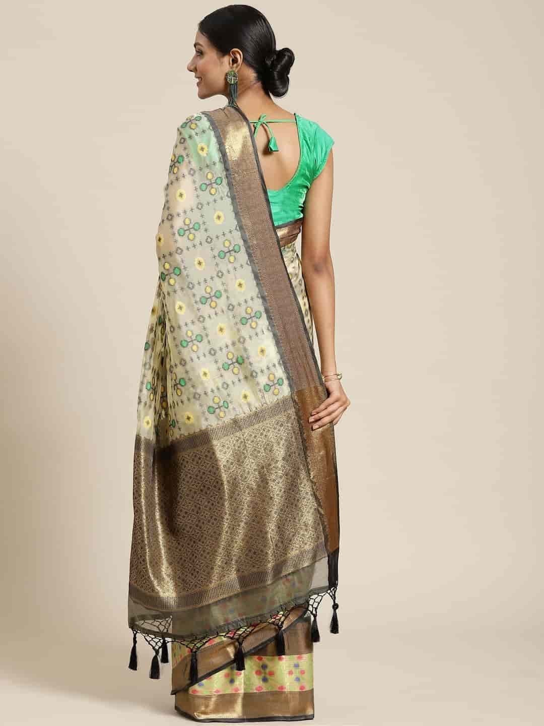 Beige Ikat Art Silk Saree with Geometric Woven Design
