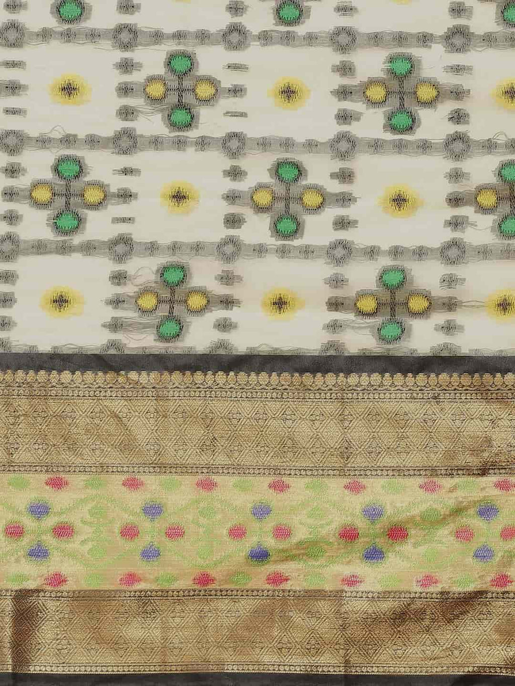 Beige Ikat Art Silk Saree with Geometric Woven Design