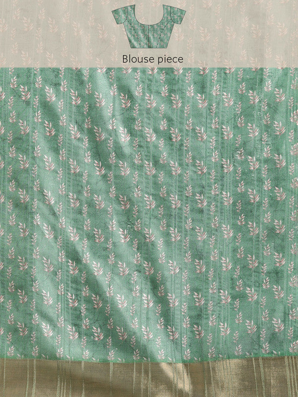 Green Silk Blend Digital Print Floral Saree with Unstitched Blouse