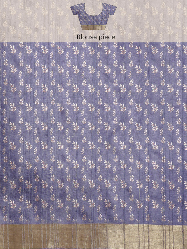 Royal Blue Silk Blend Floral Digital Print Saree with Blouse Piece