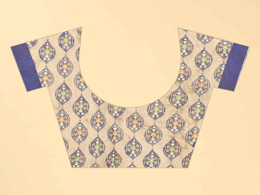Blue Cotton Blend Printed Geomatric Saree with Unstitched Blouse - Hiral Fashion