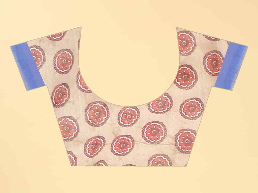 Blue Geometric Print Cotton Blend Saree with Unstitched Blouse