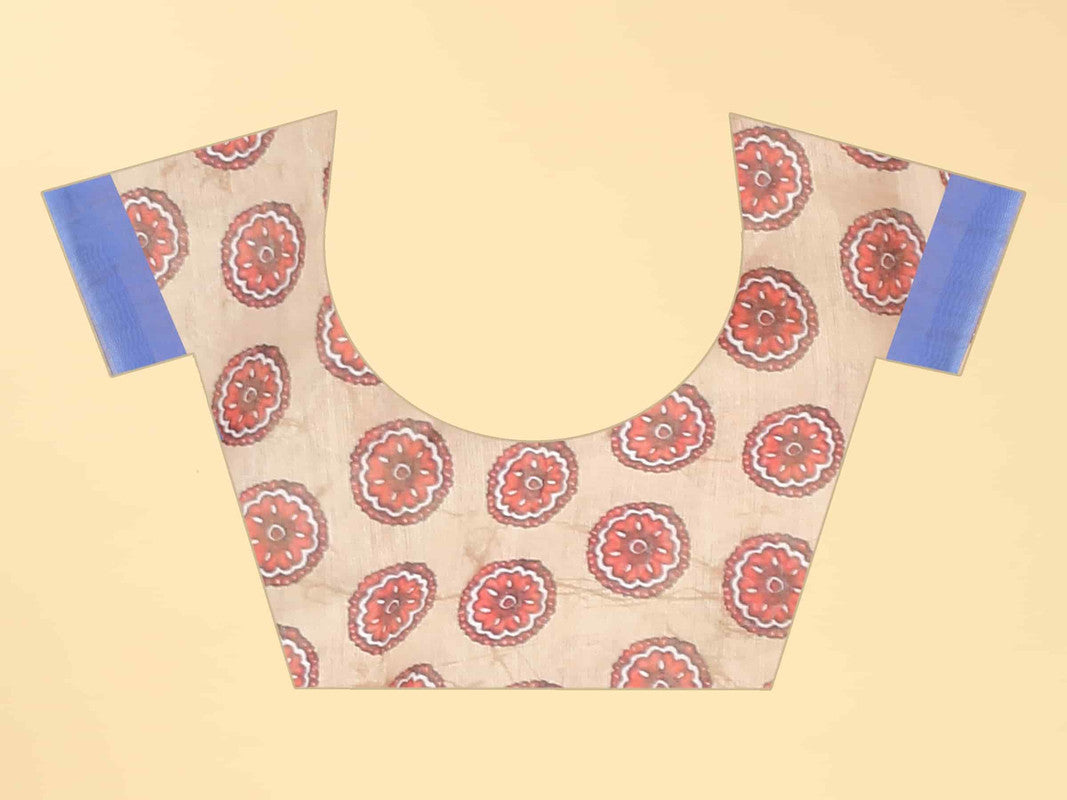 Blue Geometric Print Cotton Blend Saree with Unstitched Blouse