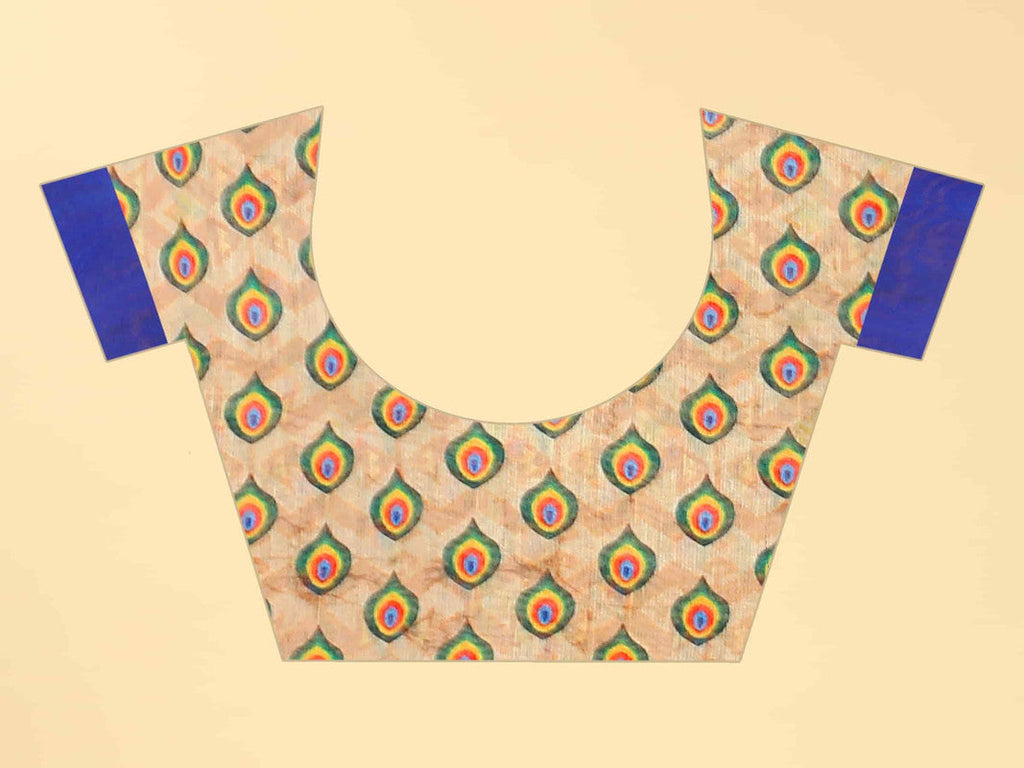Blue Cotton Blend Printed Geomatric Saree with Unstitched Blouse - Hiral Fashion