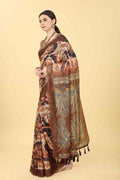 Blue Cotton Blend Printed Kalamkari Saree with Unstitched Blouse - Hiral Fashion